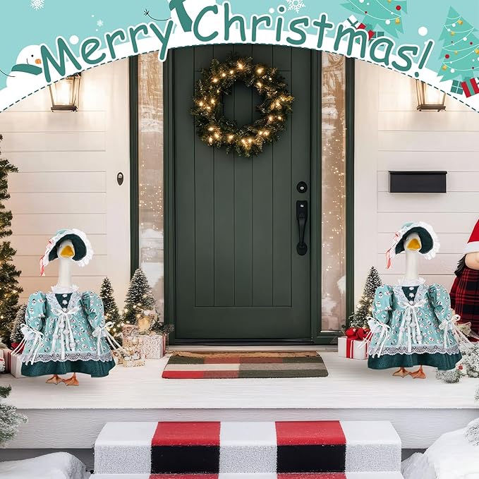 Suzile Snowman Goose Outfit Winter Dresses Christmas Clothes for 23" High Cement or Plastic Porch Goose Costume for Yard Lawn Outdoor Garden Patio Statue Xmas Holiday Decor