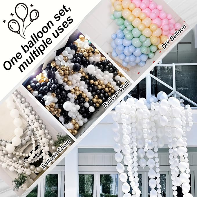 White Link Balloons, 100PCS Linking Balloons with Tail for Making Balloon Wall Arch and Chains, Pearl Quick Balloon for Wedding Birthday Baby Shower Engagement Graduation Party Decorations (6inch)