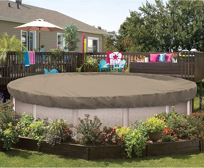 ECOOPTS 18 ft Round Pool Cover for Above Ground Pools, Swimming Pool Cover Protector Winter Safety Cover (Sand)