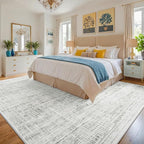 10x12 Washable Area Rug for Living Room Bedroom: Non-Slip Modern White Gray | Machine Washable TPR Backing, Stain-Resistant Low Pile, Pet & Kid Friendly, Abstract Decor for Dining Room, Dorm, Home Office