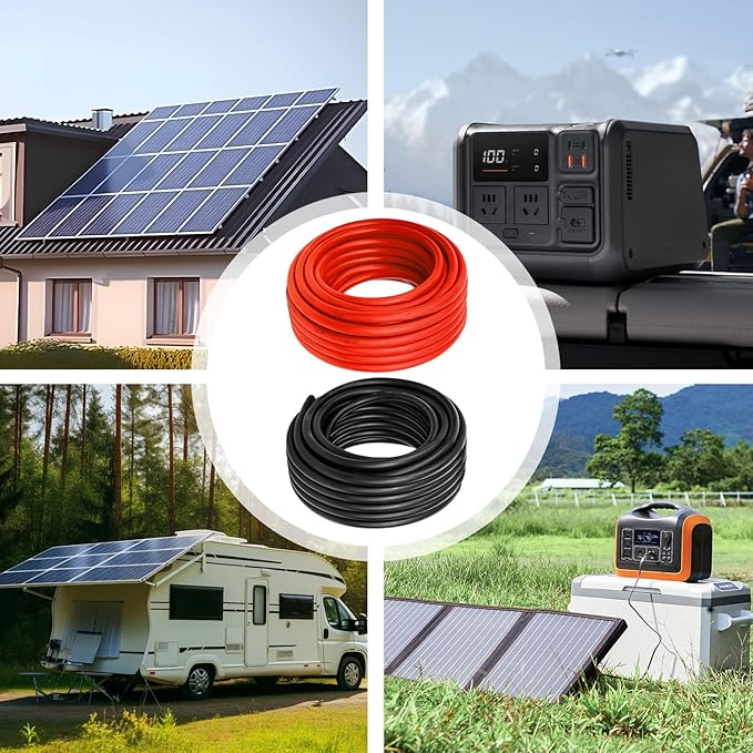 10 AWG Solar Cable 100FT Red + 100FT Black Tinned Copper Wire, 10 Gauge Solar Panel Wire for RV, Automotive, Trailer, Marine, Outdoors