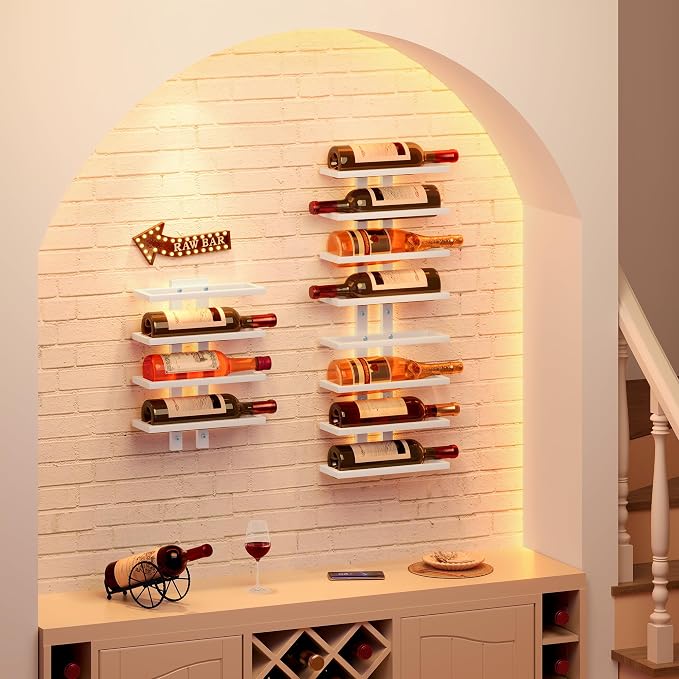 Hoctieon 8 Tier Wall Mount Wine Rack, Wall Racks for Wine Bottles Display and Storage, Hanging Bottle Organizer for Living Room, Dining Room, Wine Cellar, Bar, White