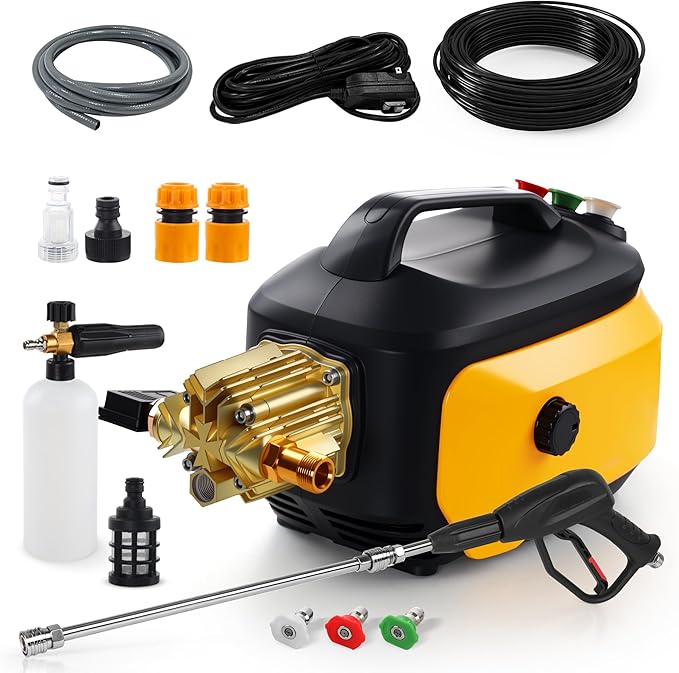Portable Compact Pressure Cleaner, Power Cleaner with 33FT Flexible Extension Hose, 3 Nozzles, Foam Cannon for Cars, Patios, Driveways