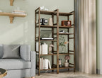 Bamboo Book Shelf, Tall Narrow Bookcase, Bathroom shelving Unit 5 tier Floor Standing Adjustable Bookshelf for Small Spaces, Walnut