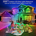 200ft Outdoor LED Strip Lights Waterproof 1 Roll,IP68 Outside Led Light Strips with App and Remote,Music Sync RGB Exterior Rope Self Adhesive Back for Deck,Balcony,Pool