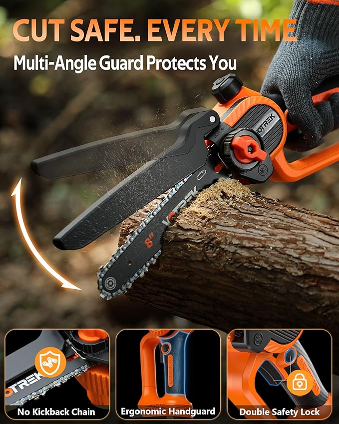 8-INCH Mini Chainsaw Cordless, [3.0AH] Battery Powered Electric Chain Saw, Handheld Small Hand Saw for Wood Cutting Tree Trimming Branch Cutter [Auto Oiler] [Tool-Free Tensioner] [Brushless]