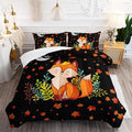 Cartoon Fox Comforter Set 3-Pieces Cute Fox Bedding Set Moon Plants Leaves Printed Quilt Set for Kids Boys Girls with 2 Pillowcases Queen