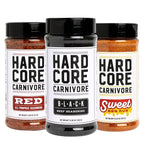Hardcore Carnivore Texas BBQ Rub Gift Set, Best Sellers Collection, 3 Pack | Includes Black, Red and Sweet BBQ rubs. Gluten free with no MSG or artificial colors for grilling, smoking & cookouts.