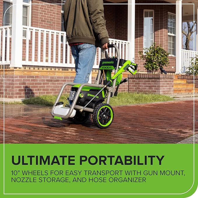 Greenworks Pro Brushless 2300 PSI (SGS Certified) 2.3 GPM Max / 1.2 GPM Electric Pressure Washer (Foldable Handles, Rugged Steel Frame, 25 FT Hose, 35 FT GFCI Power Cord)