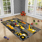 Construction Rugs for Boys Room Play Rug for Cars and Trucks Car Rug Play Mat Kids Rugs for Playroom Car Rug for Boys Room Construction Decor for Boys Room,Grey 5'×7'