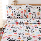 JSD Panda Flower Kids Comforter Set, 2 Pieces Twin Microfiber Comforter with Pillow Sham, Soft Comfortable Machine Washable