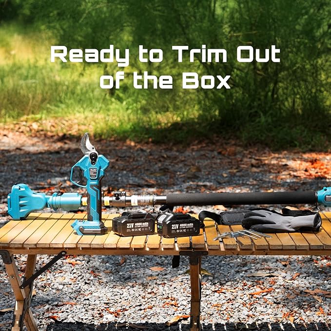 SEESII Pole Electric Pruning Shears: 1.8" Cutting Diameter 2-in-1 Cordless Power Pruner - Brushless Motor, Dual 4.0Ah Batteries, Extra SK5 Blade, 4 Modes Adjustable Branch Cutter for Garden Trimming