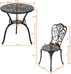 NUU GARDEN 3 Piece Bistro Set Outdoor, All Weather Cast Aluminum Patio Bistro Sets Patio Table and Chairs Set of 2 with Umbrella Hole for Yard, Balcony, Black, Butterfly Backrest