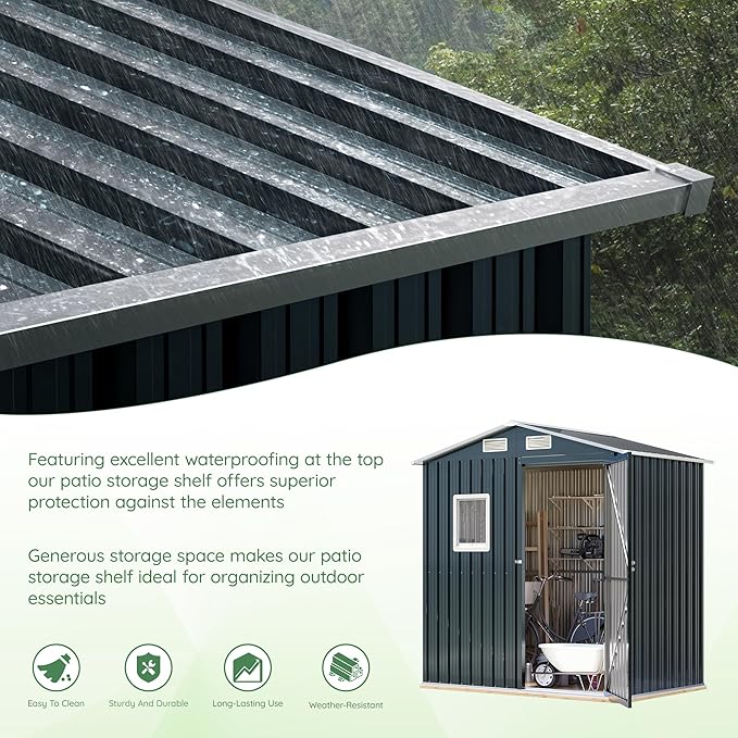 6X4X6.5 FT Compact Vertical Outdoor Steel Storage Shed with Lockable Doors, Ideal for Garden, Backyard, and Patio Utility and Small Tool Storage,Bike Shed, Garbage Can, Chicken Coop