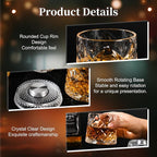 GuGen Spinning Whiskey Glasses, Rotating Old Fashioned Rocks Glasses, 9.5oz Lead-Free Clear Bourbon Scotch Liquor Cocktail Glasses with Ice Ball Molds, Set of 4 for Home Bar Party Whiskey Lovers Gift
