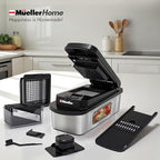 MUELLER HOME Pro-Series 10-in-1 Stainless Steel Multi Vegetable Chopper | 8 Blade Mandoline Slicer, Kitchen Tools and Gadgets, Food and Veggie Chopper, Mincer, Dicer, French Fry Cutter, Black