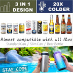 3 In 1 Insulated Universal Can Cooler - Signice Double Walled Vacuum Insulator Stainless Steel Slim Can Cooler for 12 Oz Skinny Tall Standard Regular Can Beer Bottle (Stainless)