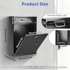 KYODOLED Steel Key Lock Mail Boxes Outdoor, Locking Wall Mount Mailbox, Security Lock Drop Box, Collection Boxes for Home, Office or Commercial,16.2H x 11.2L x 4.6W Inches, Black X Large
