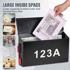 KYODOLED Wall Mount Mailboxes for Outside with Flag and Number Stickers, Galvanized Steel Rust-Proof Metal Post Box, Large Capacity Mail Box for House,15.7"x9.9"x4.9" Black