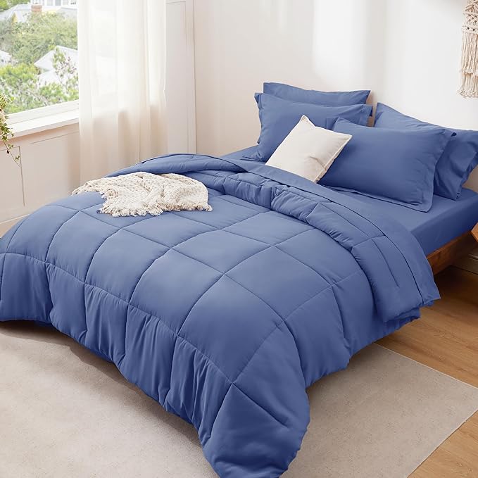 Bedsure Infinity Blue Twin Comforter Set - 5 Pieces Solid Twin Bed in a Bag, Twin Bed Set Infinity Blue with Comforters, Sheets, Pillowcase & Sham