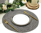 SHACOS Round Braided Placemats Set of 6 Thick Woven Placemats Washable 15 inch Circle Place Mats Non Slip Table Mats for Dining Table, Gray White