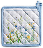 Maison d' Hermine Pot Holders 100% Cotton Potholders (8" x 8", Pack of 1) | Heat Resistant Hot Pads with Loop BBQ Cooking Baking Farmhouse Kitchen Handling Hot Pans Spring Summer - Fleurs De Mai