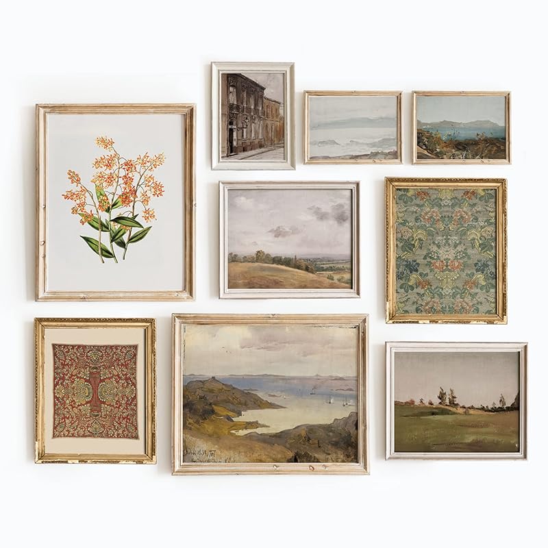 Set Of 9 French Country Prints Wall Decor - Landscape Wall Art French Country Decor, Vintage Wall Decor Gallery Wall Art, Large Bathroom Art Prints, Farmhouse Floral Vintage Art(11X14 IN UNFRAMED)