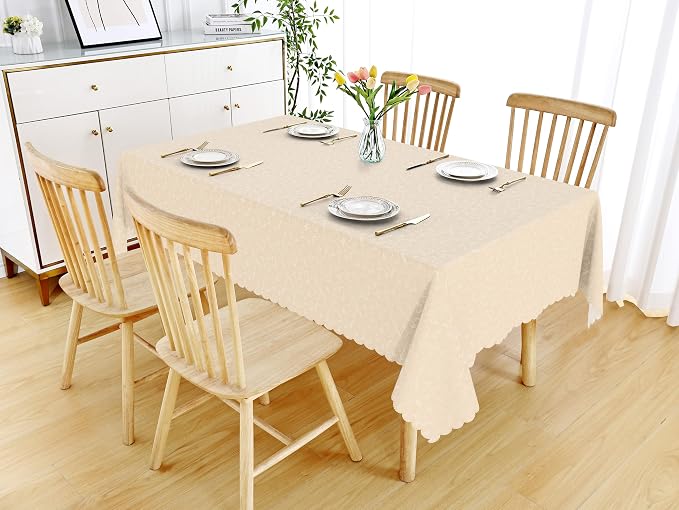 Smiry Rectangle Waterproof Heavy Duty Vinyl Tablecloths, 60 x 102 Inch | Wipeable Washable Floral Embossed Table Cover for Kitchen and Dining Room, Indoor & Outdoor Use, Cream