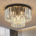 17" 9 Light Black Crystal Ceiling Light for Dining Room | K9 Crystal, Stainless Steel, 2 Tier, E12 Base, Flush Mount, for Kitchen Island Living Room Bedroom Entryway