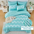 Wowelife Teal Comforter Set Queen7 Pieces Blue Glitter Metallic Bedding Set Full Teal Kids Comforter Set Breathable with Comforter, Flat Sheet, Fitted Sheet, 2 Pillow Shams and 2 Pillowcases