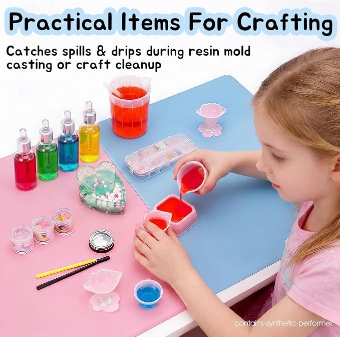 Small Silicone Craft Mats 11.8"x 15.75": Heat Resistant Non-Slip | 4 Pcs 2 Blue & 2 Pink Nonstick Silicone Sheet - Multipurpose Placemat for Jewelry Epoxy Resin Nail Art Hot Glue DIY Projects
