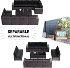 Kullavik 12PCS Outdoor Patio Furniture Set PE Wicker Rattan Sectional Sofa Patio Conversation Sets,Black