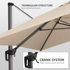 PURPLE LEAF 10' X 13' Patio Umbrella Outdoor Cantilever Rectangle Umbrella Aluminum Offset Umbrella with 360-degree Rotation for Garden Deck Pool Patio, Beige