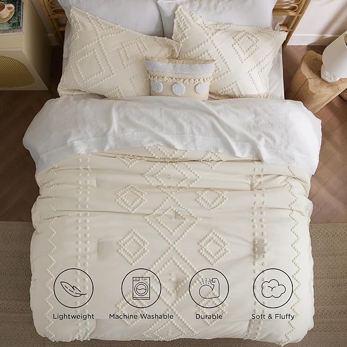 Bedsure Boho Comforter Set Twin - Terracotta Tufted Bedding Comforter Set, 2 Pieces Farmhouse Shabby Chic Embroidery Bedding Set, Soft Geometric Pattern Comforter for All Seasons