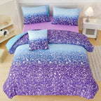 PERFEMET 6Pcs Full Size Comforter Sets for Girls Blue Purple Ombre Rainbow Kids Bedding Set Colorful Tie Dye Glitter Teen Girls Bedroom Decor Bed in A Bag