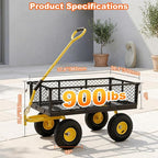 900lbs Heavy Duty Garden Cart, Steel Garden Wagon Cart with Fixedable Rotating Handle for Backyard, Utility Yard Wagon with 10" All Terrain Tires, Mesh Removable Sides