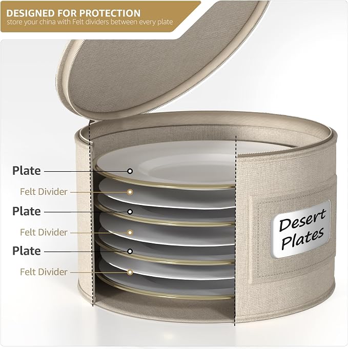 Sorbus China Storage Container – Dinnerware Organizer for Bowl Plate Storage with Lid (Holds Service for 12) with Felt Protectors – 9" x 6"