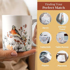 Maison d' Hermine Coffee Mug with Handles Tea Cups (15 Ounce, Pack of 1) | Fine Bone China Coffee Mugs for Hot Beverages Cappuccino Latte Home Spring Summer -Whitish Shabby Chique - Winter Berries