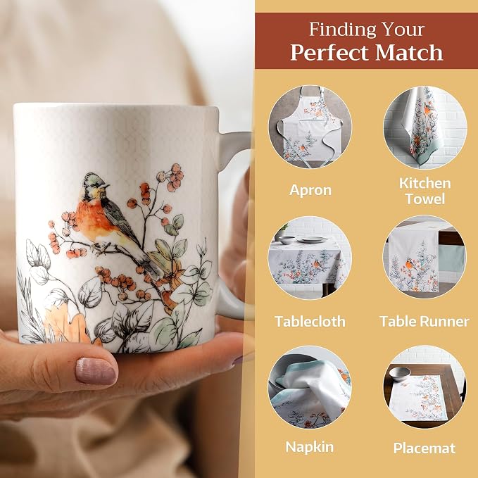 Maison d' Hermine Coffee Mug with Handles Tea Cups (15 Ounce, Pack of 1) | Fine Bone China Coffee Mugs for Hot Beverages Cappuccino Latte Home Spring Summer -Whitish Shabby Chique - Winter Berries