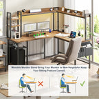 Aheaplus L Shaped Desk with Power Outlet, L Shaped Gaming Desk with Led Light & Hutch, Reversible Home Office Desk, Corner Computer Desk Writing Desk with Monitor Stand & Storage Shelf, Rustic Brown