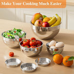Mixing Bowls with Lids Set, 6 PCS Stainless Steel Mixing Bowls with 3 Grater Attachments, Kitchen Food Organizers Nesting Mixing Bowl, Large Size 4.5, 3.5, 2.1, 1.5, 1.1, 0.7QT-Colorful
