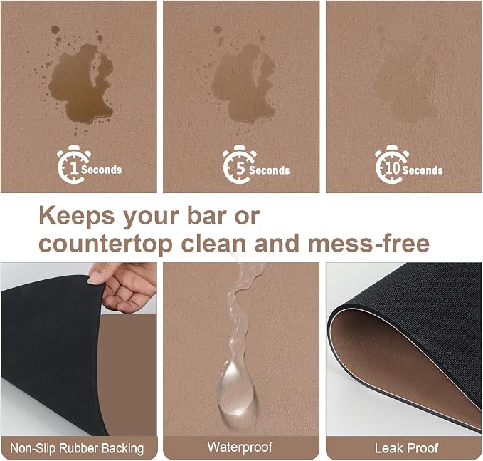 ZLR Large Coffee Bar Mat for Coffee Station, 16"x24" XL, Brown | Oversized Counter Protector, Absorbent Dish Drying Mat, Fits Espresso, Grinder, Frother & Cup Display, Hides Stains