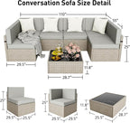 Pamapic 8 Pieces Patio Conversation Sets with fire Pit, Patio Furniture Sectional Sofa with Gas Fire Pit Table(Grey Wicker,Grey Cushions)
