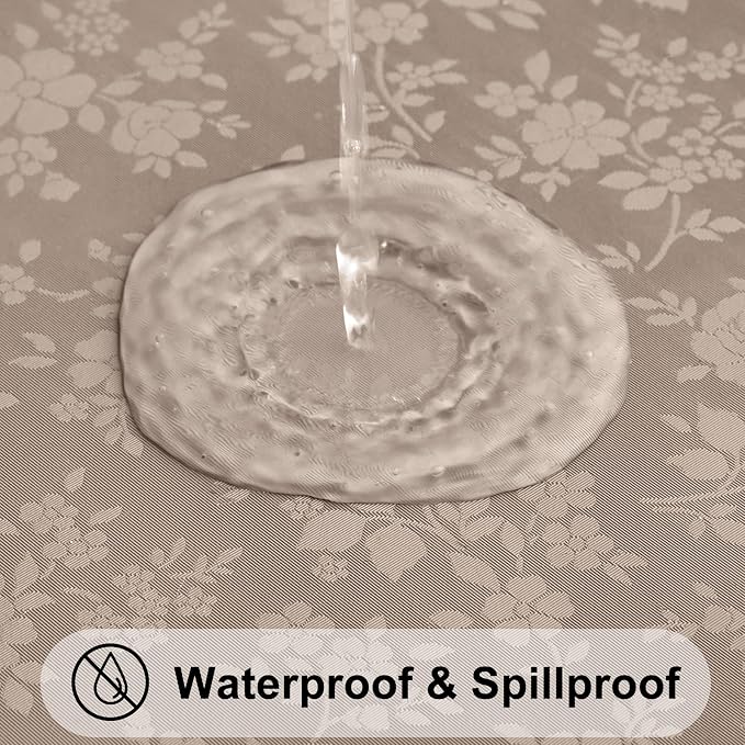 Smiry Rectangle Waterproof Heavy Duty Vinyl Tablecloths, 60 x 102 Inch | Wipeable Washable Floral Embossed Table Cover for Kitchen and Dining Room, Indoor & Outdoor Use, Taupe