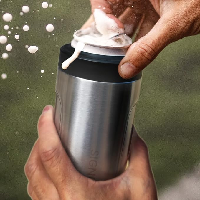 3 In 1 Insulated Universal Can Cooler - Signice Double Walled Vacuum Insulator Stainless Steel Slim Can Cooler for 12 Oz Skinny Tall Standard Regular Can Beer Bottle (Stainless)