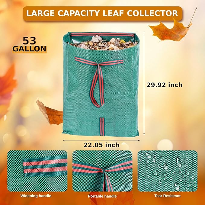 4-Pack leaf collectors,Large Yard Dustpan-Type 53-Gallon Garden Bag for Collecting Leaves，Reuseable Heavy Duty lawn and leaf bags，Garden Waste Container for Clean Up Outdoor Debris Grass Clippings