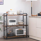 HCHQHS Bookshelf, 3-Tier Industrial Bookcase, Rustic Open Book Shelf, Wood and Metal Horizontal Bookshelves