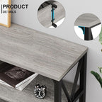 LVB Industrial Entryway Table, Farmhouse Rustic Console Table Behind Couch, Long Metal Wooden Sofa Table with Storage Shelf, Modern Foyer Hallway for Living Room Bedroom, Light Grey Oak, 63 in