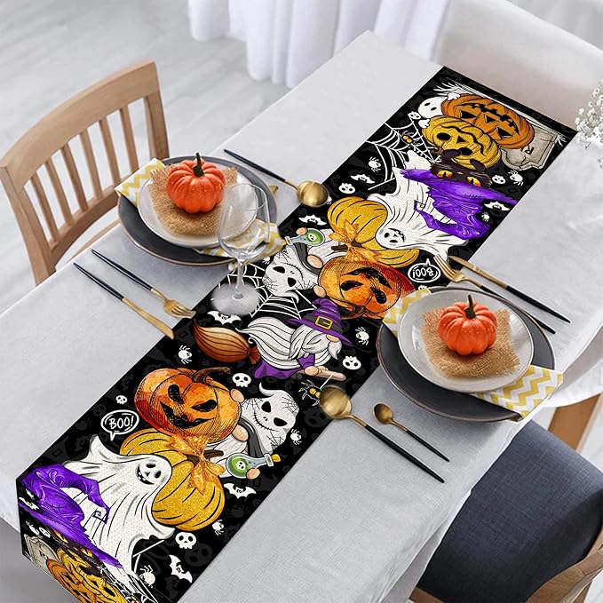 Halloween Table Runner Pumpkin Black Cat Halloween Table Runners 72 Inches Long Happy Halloween Boo Ghost Theme Decor for Kitchen Dining Table Home Party Decorations