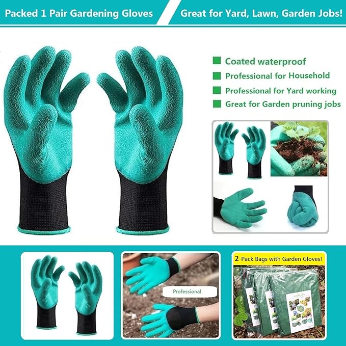 Standard 2-Pack 32 Gallon Yard Garden Bags (D18, H30 inch) with Gardening Gloves for Yard Waste,Debris Bags,Recycling Bin,Camping Trash Container,Laundry Bag,Lawn Grass Clippings,Leaf Bag w/ 4 Handles